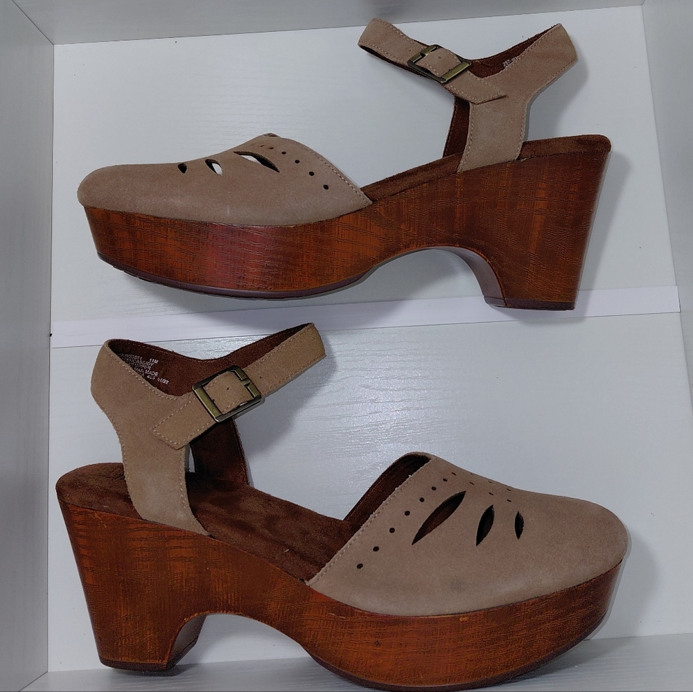 White Mountain Taupe Suede Platform Clog with Ankle Strap - Picture 3 of 16